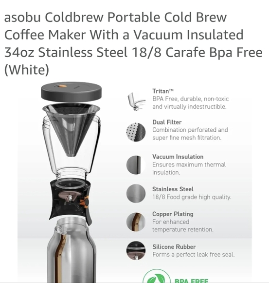 Asobu Cold Brew Coffee Maker white, New In box - Picture 12 of 15